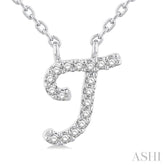1/20 ctw Initial 'T' Round cut Diamond Pendant With Chain in 14K White Gold